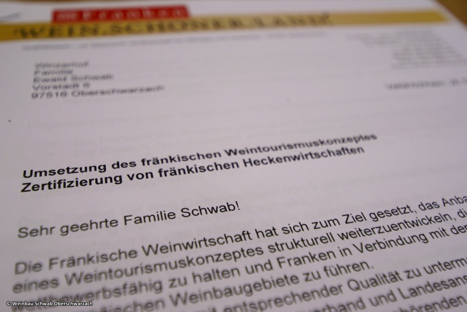 Heckenwirtschaft Schwab Oberschwarzach Wein.Schöner.Land zertifiziert 2014